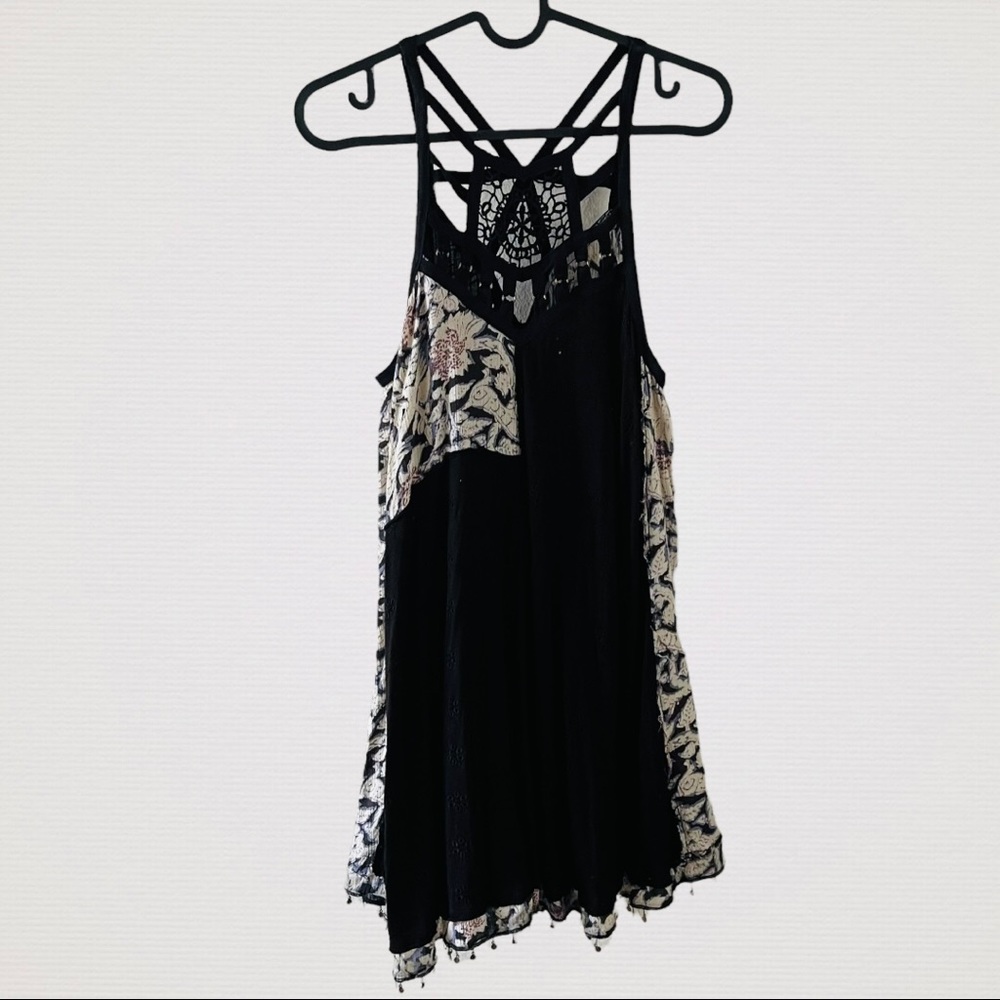 Free People Black and Cream Mini Dress